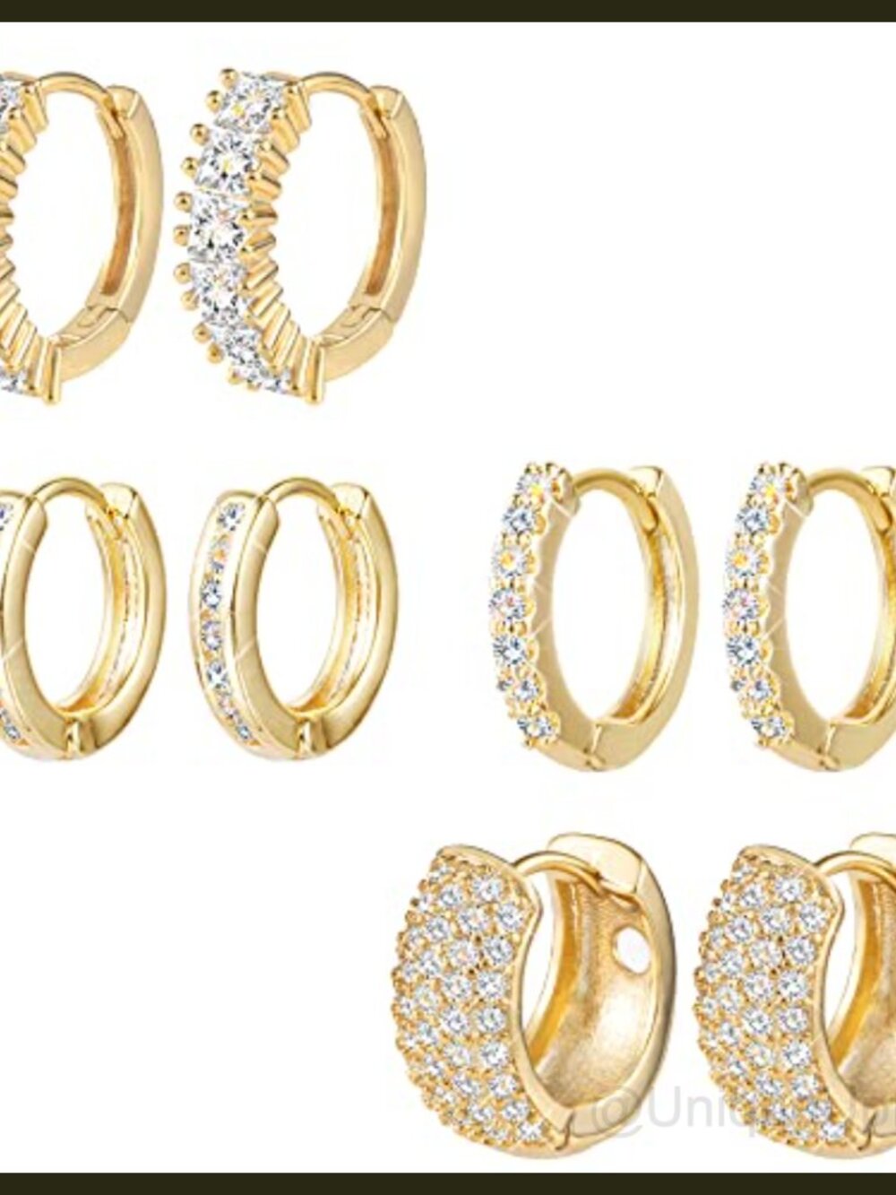 14K Gold Plated Hoop Earrings Set Cubic Zirconia Huggie Hoops